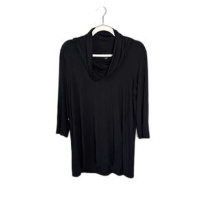 J. Jill Wearever Black Cowl Neck Tunic Top 3/4 Sleeve Size M Classic Minimalist
